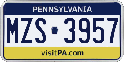 PA license plate MZS3957