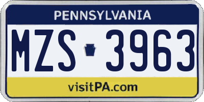 PA license plate MZS3963
