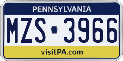 PA license plate MZS3966