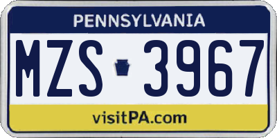PA license plate MZS3967