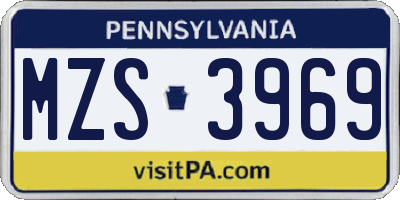 PA license plate MZS3969