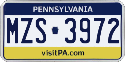 PA license plate MZS3972