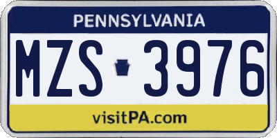 PA license plate MZS3976