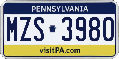 PA license plate MZS3980
