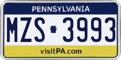 PA license plate MZS3993