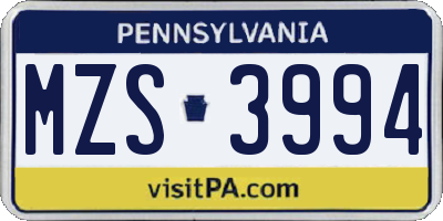 PA license plate MZS3994