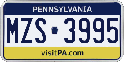PA license plate MZS3995