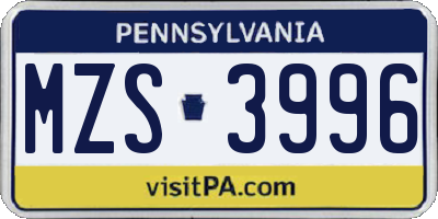 PA license plate MZS3996