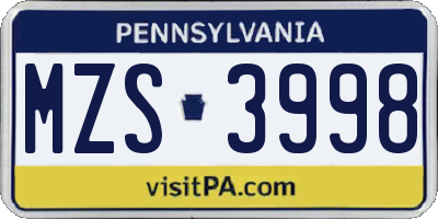 PA license plate MZS3998