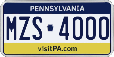 PA license plate MZS4000
