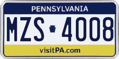 PA license plate MZS4008