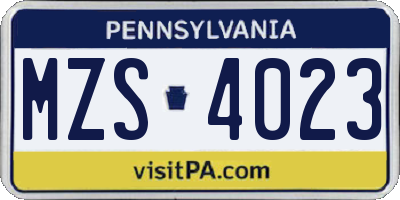 PA license plate MZS4023