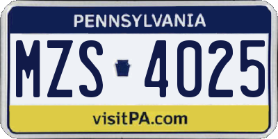 PA license plate MZS4025