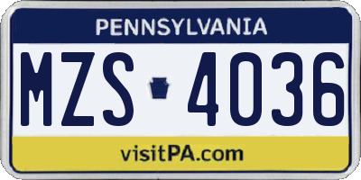 PA license plate MZS4036