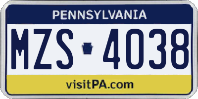 PA license plate MZS4038