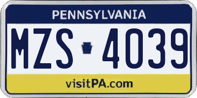 PA license plate MZS4039