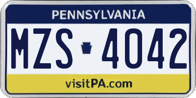 PA license plate MZS4042
