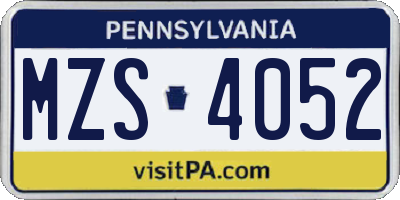 PA license plate MZS4052