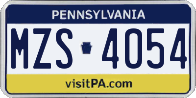 PA license plate MZS4054