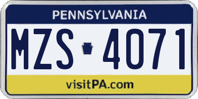 PA license plate MZS4071