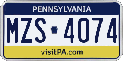 PA license plate MZS4074