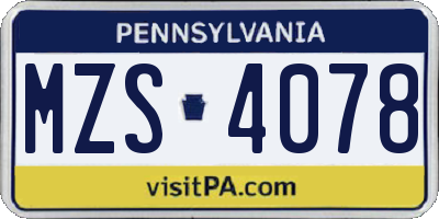 PA license plate MZS4078
