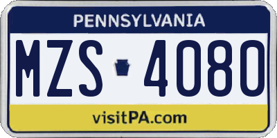 PA license plate MZS4080