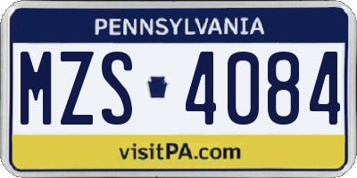 PA license plate MZS4084