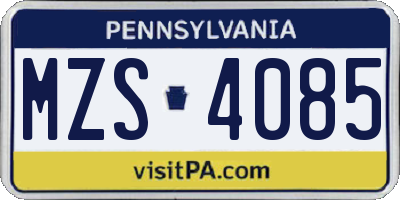 PA license plate MZS4085