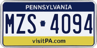 PA license plate MZS4094
