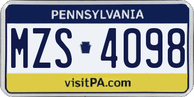 PA license plate MZS4098