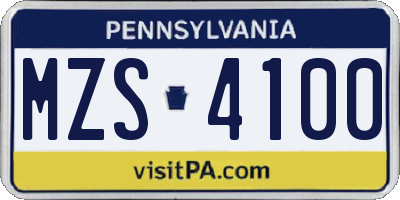 PA license plate MZS4100