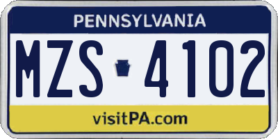 PA license plate MZS4102