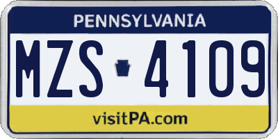 PA license plate MZS4109