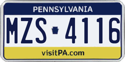 PA license plate MZS4116