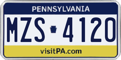 PA license plate MZS4120