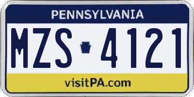 PA license plate MZS4121
