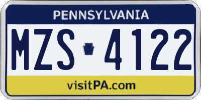 PA license plate MZS4122