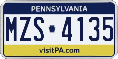 PA license plate MZS4135