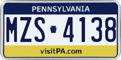 PA license plate MZS4138