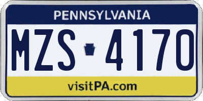PA license plate MZS4170