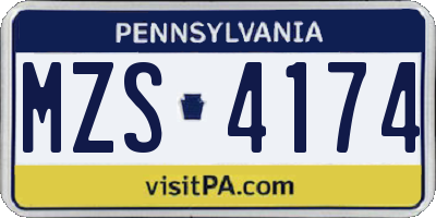 PA license plate MZS4174