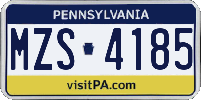 PA license plate MZS4185