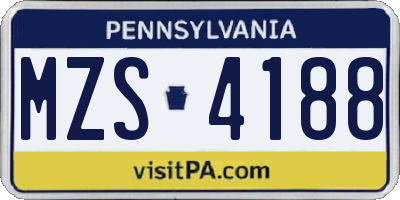 PA license plate MZS4188