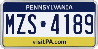 PA license plate MZS4189