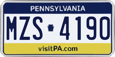 PA license plate MZS4190