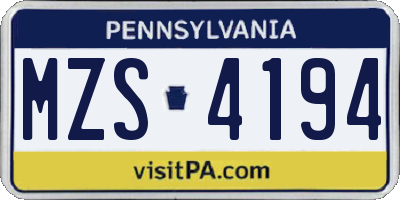 PA license plate MZS4194