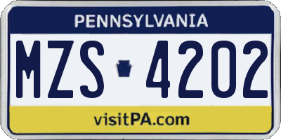 PA license plate MZS4202