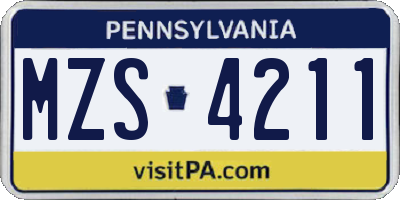 PA license plate MZS4211