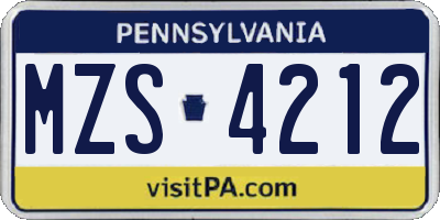PA license plate MZS4212